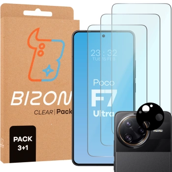 3x Szkło + szybka na aparat Bizon Clear 2 Pack do Xiaomi Poco F7 Ultra