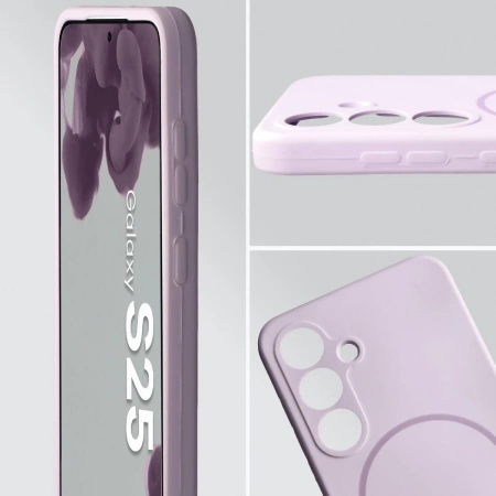 Silikonowe etui z pierścieniem magnetycznym Bizon Soft Case Magnetic do Galaxy S25, jasnofioletowe
