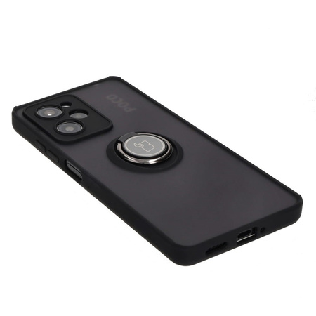 Etui z uchwytem na palec Bizon Case Hybrid Ring do Xiaomi Poco X5 Pro, przydymione z czarną ramką