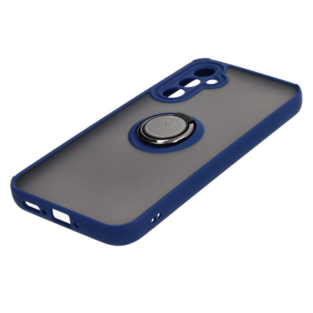 Etui z uchwytem na palec Bizon Case Hybrid Ring do Galaxy A34 5G, przydymione z granatową ramką