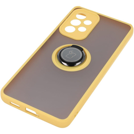 Etui z uchwytem na palec Bizon Case Hybrid Ring do Galaxy A53 5G, przydymione z żółtą ramką