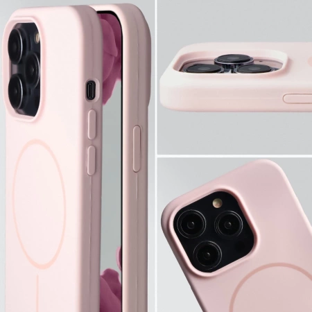Silikonowe etui z pierścieniem magnetycznym Bizon Soft Case Magnetic do iPhone 14 Pro, jasnoróżowe