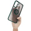Etui z uchwytem na palec Bizon Case Hybrid Ring do Galaxy S22 Plus, przydymione z ciemnozieloną ramką