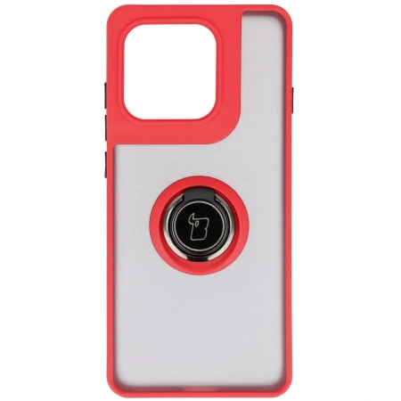 Etui z uchwytem na palec Bizon Case Hybrid Ring do Motorola Edge 60 Pro, przydymione z czerwoną ramką