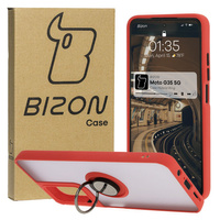Etui z uchwytem na palec Bizon Case Hybrid Ring do Motorola Moto G35 5G, przydymione z czerwoną ramką