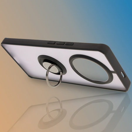 Etui z uchwytem na palec Bizon Case Hybrid Ring do Honor Magic7 Lite, przydymione z czarną ramką