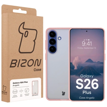 Etui Bizon Case Angelo do Galaxy S26 Plus, półprzezroczyste z jasnoróżową ramką