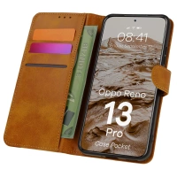 Etui z klapką Bizon Case Pocket do Oppo Reno13 Pro, brązowe