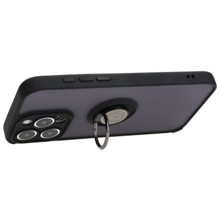 Etui z uchwytem na palec Bizon Case Hybrid Ring do iPhone 15 Pro Max, przydymione z czarną ramką