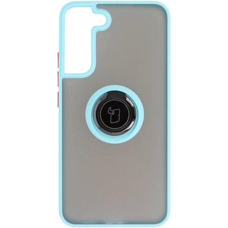 Etui z uchwytem na palec Bizon Case Hybrid Ring do Galaxy S22 Plus, przydymione z jasnoniebieską ramką