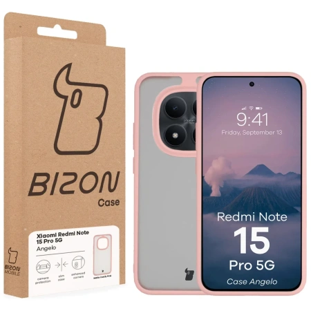 Etui Bizon Case Angelo do Xiaomi Redmi Note 15 Pro 5G, półprzezroczyste z jasnoróżową ramką