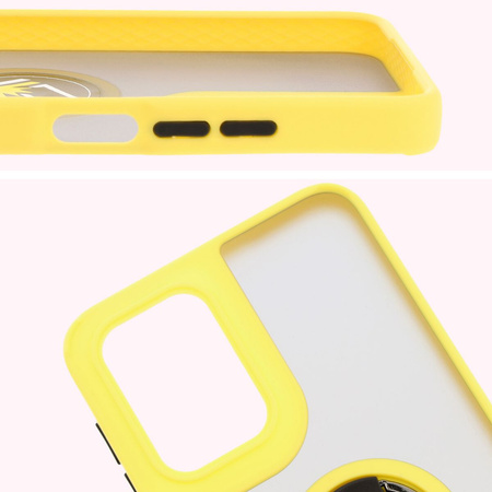 Etui z uchwytem na palec Bizon Case Hybrid Ring do Motorola Moto G55 5G, przydymione z żółtą ramką