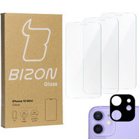 3x Szkło hartowane + szybka na aparat Bizon Glass Clear Pack do iPhone 12 Mini