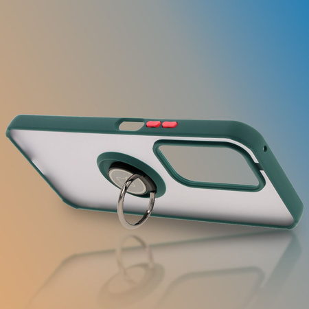 Etui z uchwytem na palec Bizon Case Hybrid Ring do Honor 200 Lite, przydymione z ciemnozieloną ramką