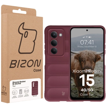 Pancerne etui Bizon Case Tur do Xiaomi Redmi 15 4G / 5G, burgundowe