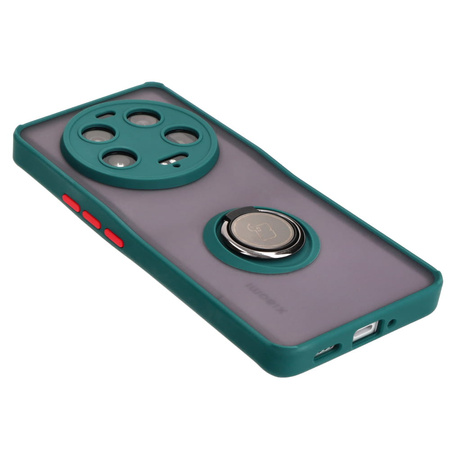 Etui z uchwytem na palec Bizon Case Hybrid Ring do Xiaomi 13 Ultra, przydymione z ciemnozieloną ramką