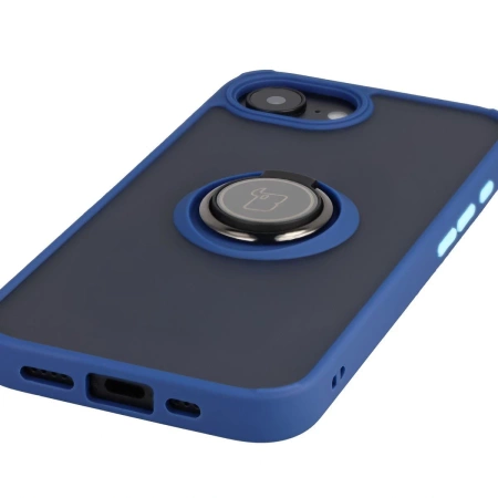 Etui z uchwytem na palec Bizon Case Hybrid Ring do iPhone 16e, przydymione z granatową ramką