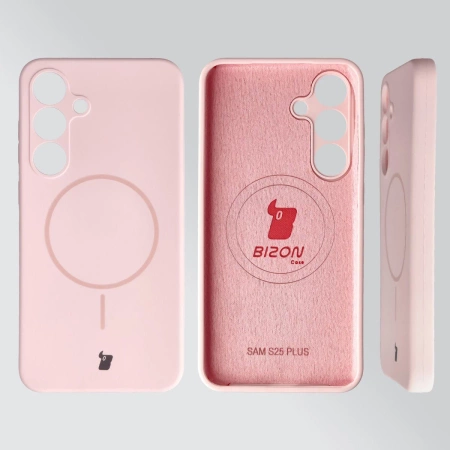 Silikonowe etui z pierścieniem magnetycznym Bizon Soft Case Magnetic do Galaxy S25 Plus, jasnoróżowe