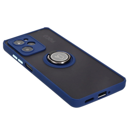 Etui z uchwytem na palec Bizon Case Hybrid Ring do Xiaomi Poco X5 Pro, przydymione z granatową ramką