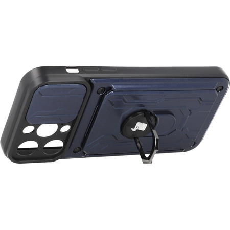 Etui Bizon Case Camshield Card Slot Ring do iPhone 14 Pro Max, granatowe