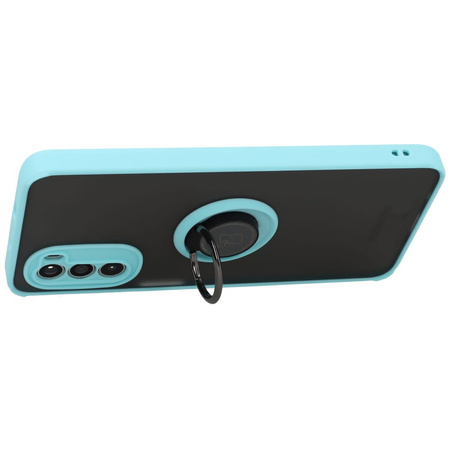 Etui z uchwytem na palec Bizon Case Hybrid Ring do Motorola Moto G52 / G82, przydymione z jasnoniebieską ramką