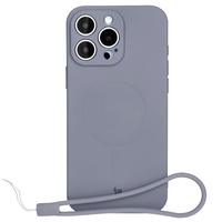 Silikonowe etui z pierścieniem magnetycznym Bizon Case Silicone Magnetic do iPhone 16 Pro, szare