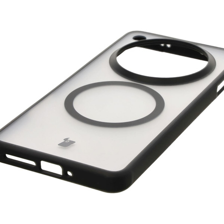 Etui z pierścieniem magnetycznym Bizon Case MatteO do Oppo Find X8 Pro, półprzezroczyste z czarną ramką
