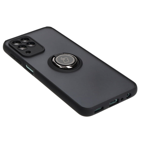 Etui z uchwytem na palec Bizon Case Hybrid Ring do Galaxy M33 5G, przydymione z czarną ramką
