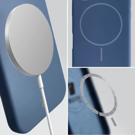 Silikonowe etui z pierścieniem magnetycznym Bizon Soft Case Magnetic do iPhone 16 Pro, granatowe