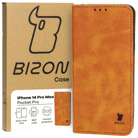 Etui z klapką Bizon Case Pocket Pro do iPhone 14 Pro Max, brązowe