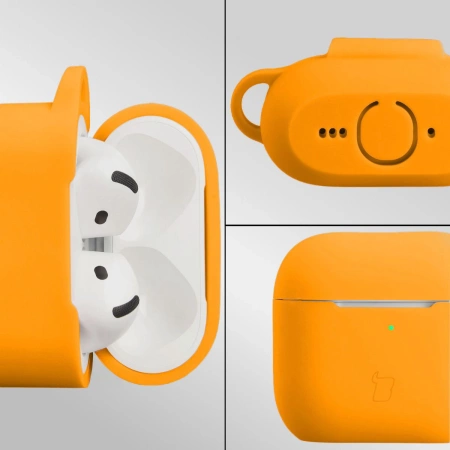 Silikonowe etui z karabińczykiem Bizon Case Headphone Silicone do AirPods 4, marchewkowe