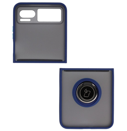 Etui z uchwytem na palec Bizon Case Hybrid Ring do Motorola Razr 40, przydymione z granatową ramką