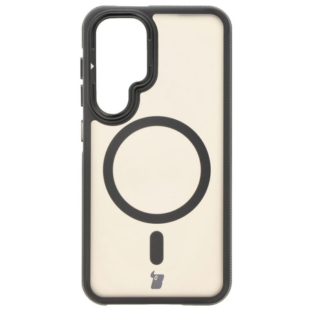 Etui z podstawką i pierścieniem magnetycznym Bizon Case Eclipse do Galaxy S25/S24, przydymione z czarną ramką
