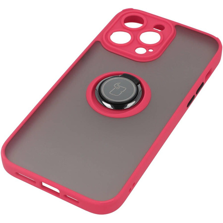 Etui z uchwytem na palec Bizon Case Hybrid Ring do iPhone 14 Pro Max, przydymione z czerwoną ramką