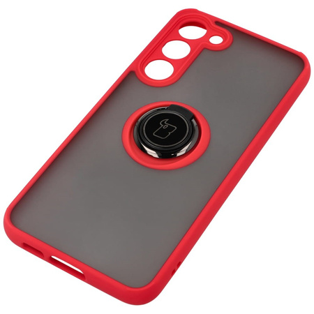 Etui z uchwytem na palec Bizon Case Hybrid Ring do Galaxy S23 Plus, przydymione z czerwoną ramką
