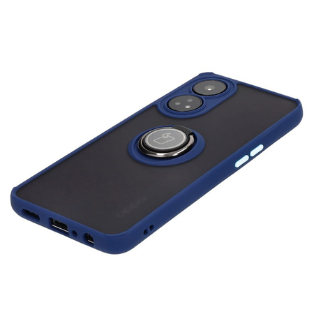 Etui z uchwytem na palec Bizon Case Hybrid Ring do Oppo Reno8 T, przydymione z granatową ramką