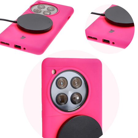 Silikonowe etui Bizon Soft Case do OnePlus 12, neonowo-różowe