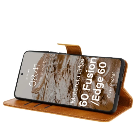 Etui z klapką Bizon Case Pocket do Motorola Edge 60 Fusion / 60, brązowe