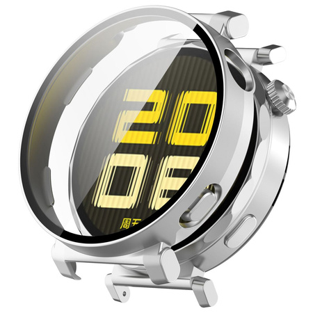 Etui ze szkłem do zegarka Bizon Case Watch Adamo do Huawei Watch GT 5 Pro 42 mm, srebrne satynowe