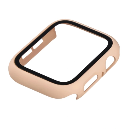 Etui ze szkłem do zegarka Bizon Case Watch Adamo do Apple Watch SE 3 / SE 2 / SE / 6 / 5 / 4 (44 mm), matowe różowe