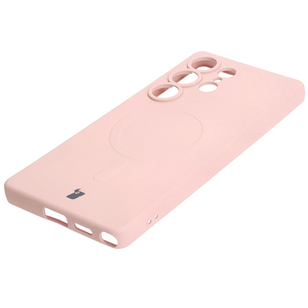 Silikonowe etui z pierścieniem magnetycznym Bizon Case Silicone Magnetic do Galaxy S25 Ultra, jasnoróżowe