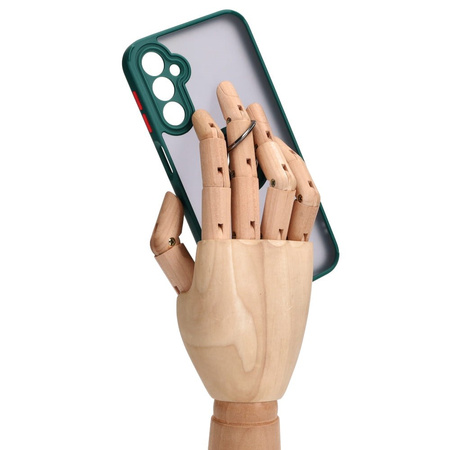 Etui z uchwytem na palec Bizon Case Hybrid Ring do Galaxy A24 4G, przydymione z ciemnozieloną ramką