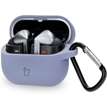 Silikonowe etui z karabińczykiem Bizon Case Headphone Silicone do Galaxy Buds 3/3 Pro/3 FE, szare