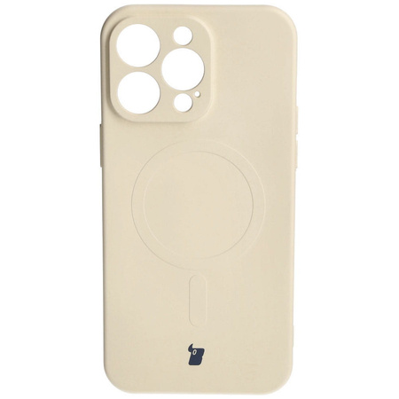 Etui silikonowe z pierścieniem magnetycznym Bizon Case Silicone Magnetic do iPhone 15 Pro Max, beżowe