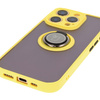 Etui z uchwytem na palec Bizon Case Hybrid Ring do iPhone 16 Pro, przydymione z żółtą ramką