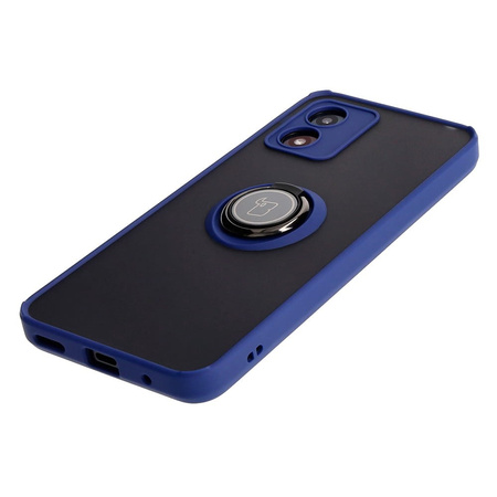 Etui z uchwytem na palec Bizon Case Hybrid Ring do Motorola Moto E13, przydymione z granatową ramką