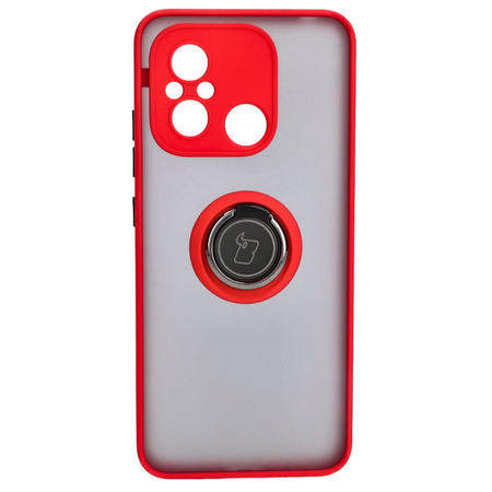 Etui z uchwytem na palec Bizon Case Hybrid Ring do Xiaomi Redmi 12C, przydymione z czerwoną ramką