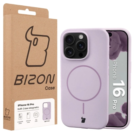 Silikonowe etui z pierścieniem magnetycznym Bizon Soft Case Magnetic do iPhone 16 Pro, jasnofioletowe