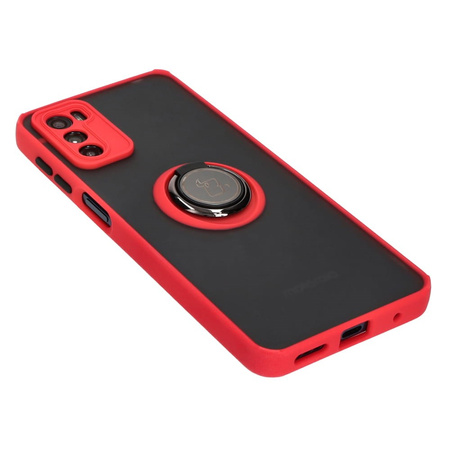 Etui z uchwytem na palec Bizon Case Hybrid Ring do Motorola Moto G42 , przydymione z czerwoną ramką