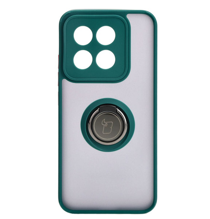 Etui z uchwytem na palec Bizon Case Hybrid Ring do Xiaomi 14, przydymione z ciemnozieloną ramką